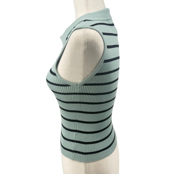 Tiffany Blue Striped Sleeveless Knit Top - Picture 2 of 4